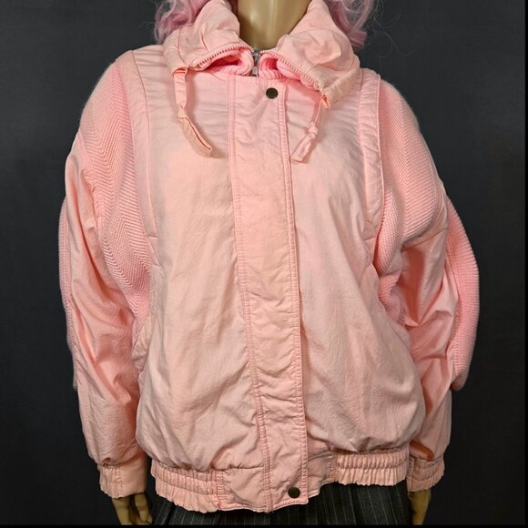 Vintage 80s Pastel Pink Puffer Ski Jacket Coat size M Fairy Harajuku Kawaiii - Picture 1 of 10